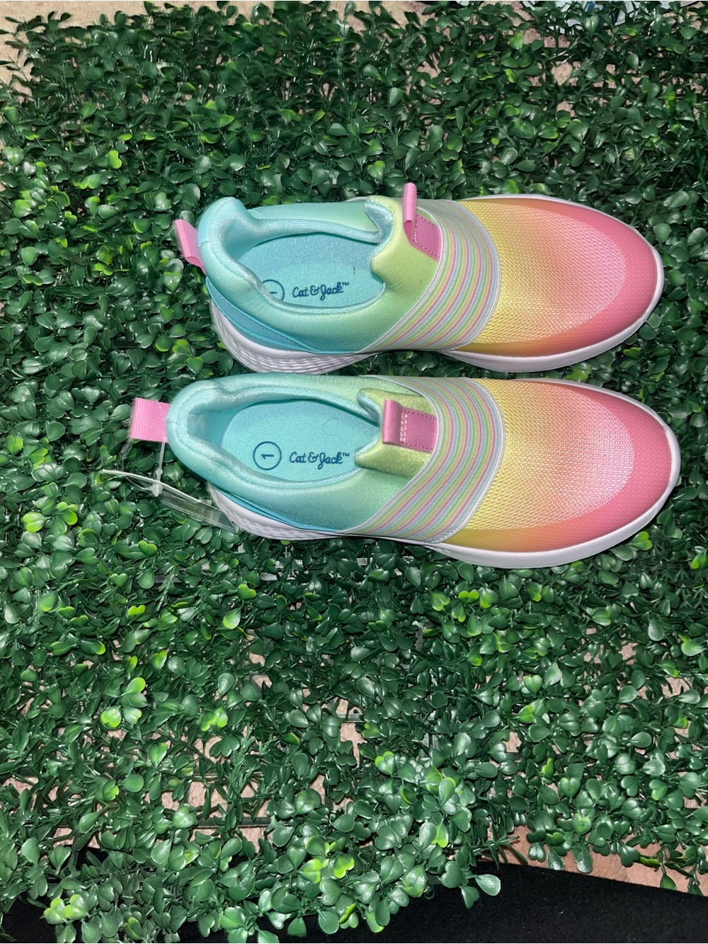 1y cat and jack girls Pastel Rainbow Slip-On Sneakers - Pink, Yellow, Mint - Picture 2 of 5